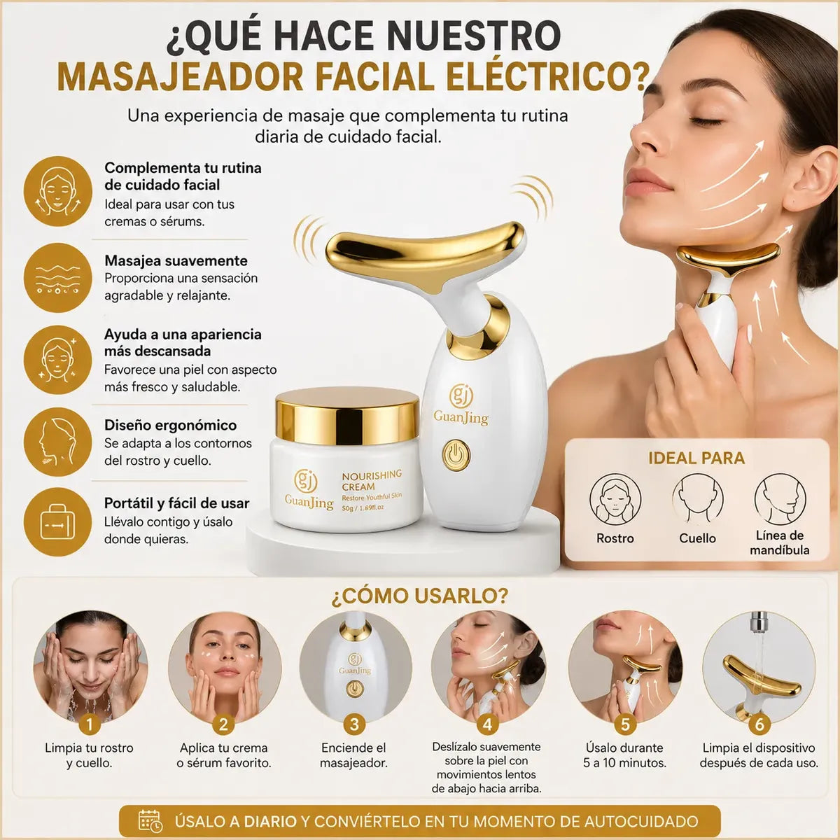 Kit Facial Crema Antiarrugas Y Masajeador Reafirmante
